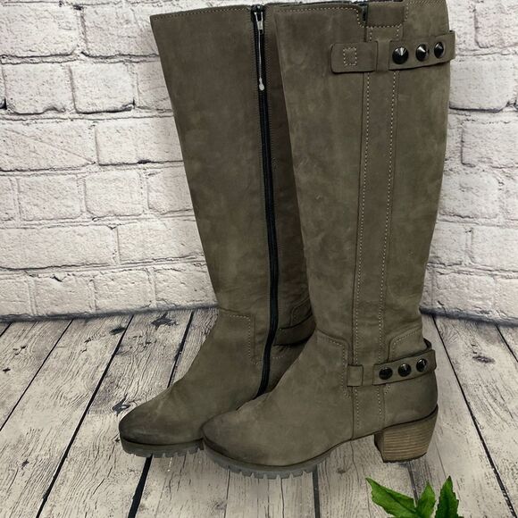 Kennel Und Schmenger Studded‎ Leather Distressed Knee High Boots Gray 7.5 - Picture 3 of 15